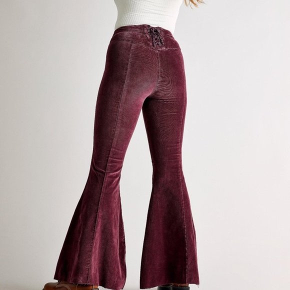 Free People CRVY Cord Lace Up Back Flare Jeans Size 34 - Picture 2 of 10